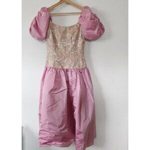 House of Bianchi Boston Vintage Puffy Pink Floral Dress USA Made Prom Dance Bow